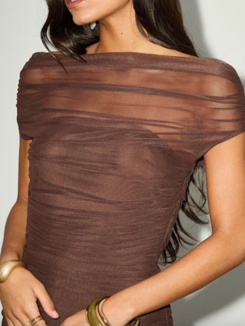 Brown Mesh Midi Dress (Lulus) size S - Picture 2 of 4